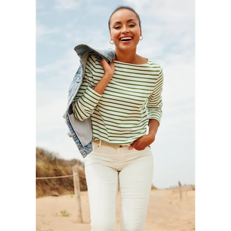 Joules Women's Brancaster Long Sleeve Top - Green Stripe-6